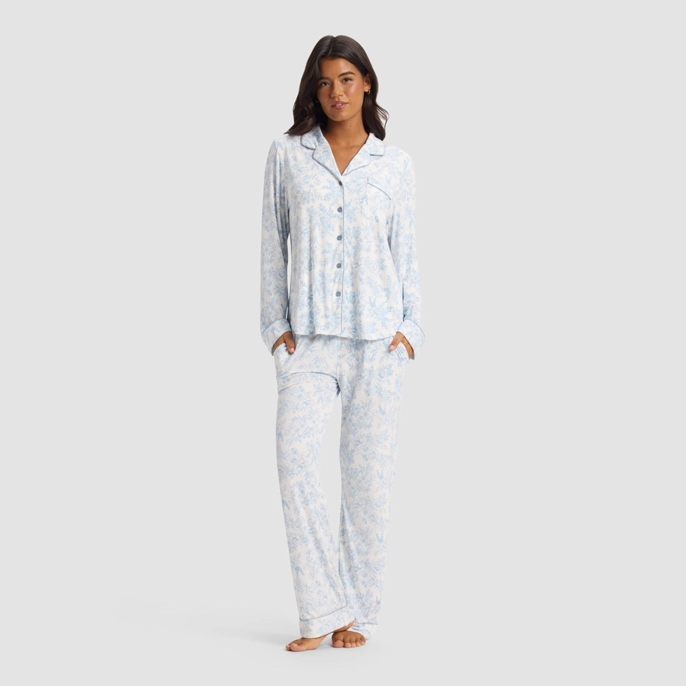 Cozy Earth Bamboo Stretch Knit Pajama Set Green Toile Long Sleeve Size M